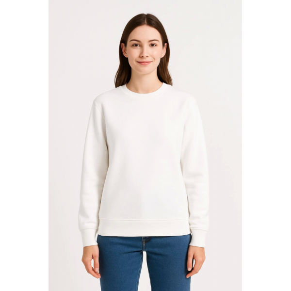 Üç İplik Düz Bisiklet Yaka SweatShirt - Beyaz