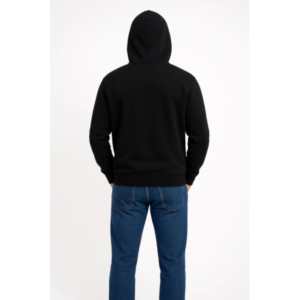 Erkek Üç İplik Kapüşonlu Kanguru Cepli SweatShirt Hoodie - Siyah