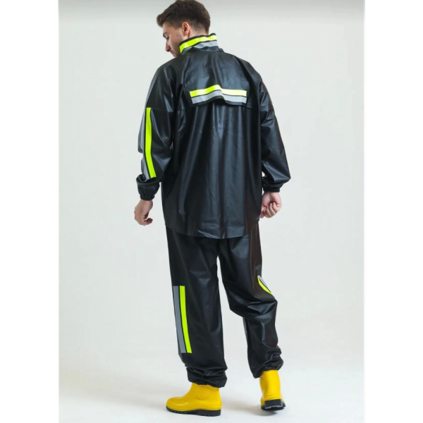 Premium Motorcu Kurye Yağmurluk Takım Su Geçirmez PVC Kumaş Reflektörlü TÜBİTAK Onaylı - Siyah