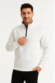 Erkek Dik Yaka Sweatshirt Dik Yaka Yarım Fermuarlı 3 İplik Şardonlu Pamuk Kumaş - Beyaz