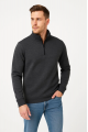 Erkek Dik Yaka Sweatshirt Dik Yaka Yarım Fermuarlı 3 İplik Şardonlu Pamuk Kumaş - Antrasit