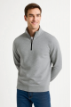 Erkek Dik Yaka Sweatshirt Dik Yaka Yarım Fermuarlı 3 İplik Şardonlu Pamuk Kumaş - Gri