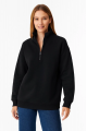 Üç İplik Dık Yaka Yarım Fermuarlı SweatShirt - Siyah
