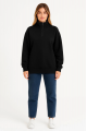 Üç İplik Dık Yaka Yarım Fermuarlı SweatShirt - Siyah