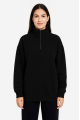 Üç İplik Dık Yaka Yarım Fermuarlı SweatShirt - Siyah