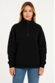 Üç İplik Dık Yaka Yarım Fermuarlı SweatShirt - Siyah