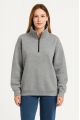 Üç İplik Dık Yaka Yarım Fermuarlı SweatShirt - Gri
