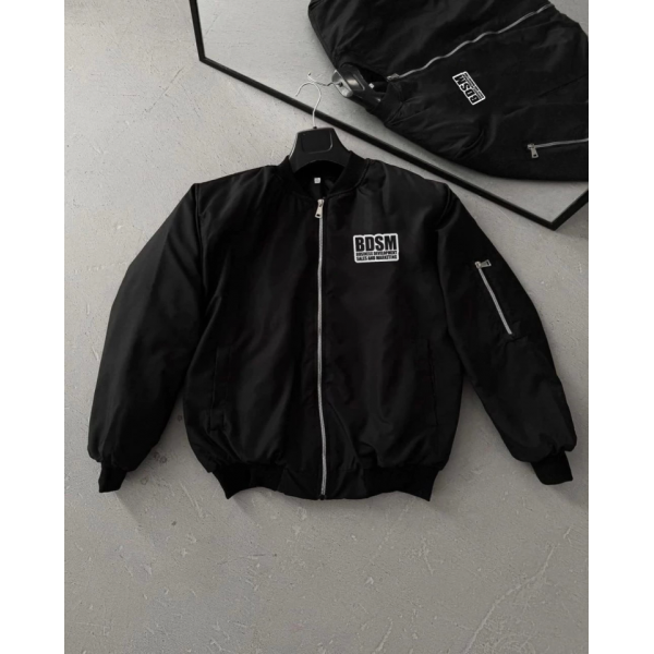 İçi Kapitone Astarlı Tam Kalıp Baskılı Bomber Ceket - Siyah