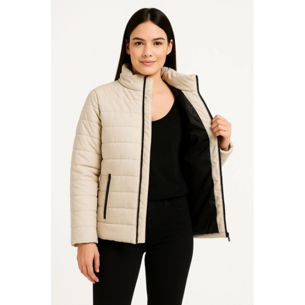 Bomber Mont Ceket – Su İtici Kumaş, Kapitone Astarlı, Fermuarlı, Kışlık - Bej