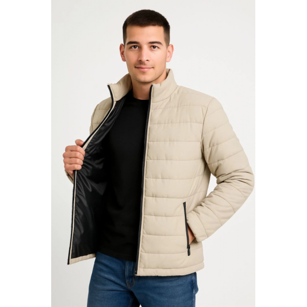 Erkek Bomber Mont Ceket – Su İtici Kumaş, Kapitone Astarlı, Fermuarlı, Kışlık - Bej