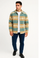 Erkek Desenli Polar Gömlek – Etnik Şerit Desen Yakalı, Uzun Kollu, Düğmeli, Oversize Rahat Kalıp - Sarı
