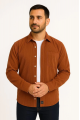 Erkek Fitilli Kadife Cepli Gömlek Oversize Rahat Kalıp - Kahverengi