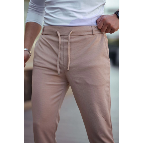 Erkek Diagonel Mikro Dokulu Cepli Beli Lastilki Pantolon - Gri