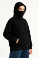Samuray Ninja Çift Kapşonlu ZIP Fermuarlı Kanguru Çepli Hoodie Maske Detaylı Swetshirt - Siyah