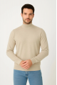 Erkek Yarım Boğaz Triko Kazak Yumuşak Dokulu Pamuklu Ince Dokuma, Uzun Kollu Rahat Regular Kalıp - Bej