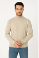 Erkek Yarım Boğaz Triko Kazak Yumuşak Dokulu Pamuklu Ince Dokuma, Uzun Kollu Rahat Regular Kalıp - Bej