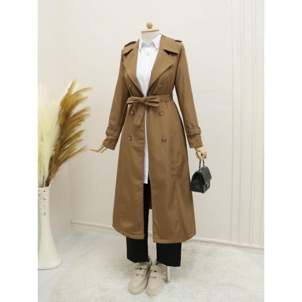 Astarlı Kemerli Trenckot -Taba